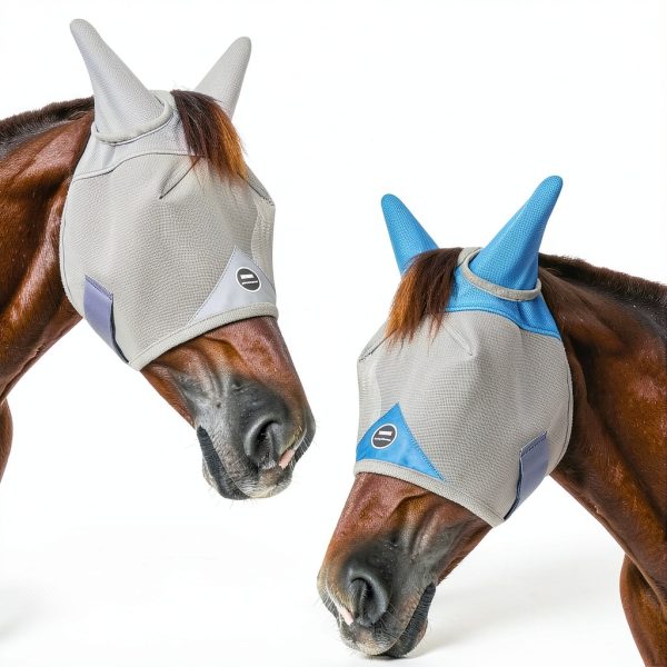 Horse Fly Mask, Adjustable Fly Masks for Horses with Ears, Breathable and 70% UV Protection, Comfort Mesh Without Nose Cover, Horses Accessories (Grey, Blue, Large)-7
