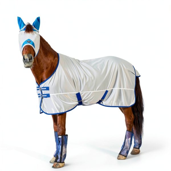 Horse Fly Mask, Adjustable Fly Masks for Horses with Ears, Breathable and 70% UV Protection, Comfort Mesh Without Nose Cover, Horses Accessories (Grey, Blue, Large)-6