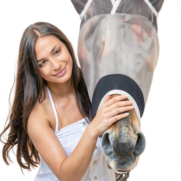 Horse Fly Mask, Super Comfort Fly Masks for Horses, Adjustable UV Protection Breathability Horses Fly Masks with Ears, Pony Mini Equine Fly Mask for Miniature Foal Draft Cob Srabian Full (Gray, L)-8