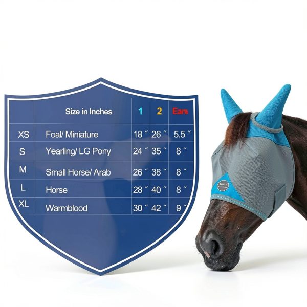 Horse Fly Mask, Adjustable Fly Masks for Horses with Ears, Breathable and 70% UV Protection, Comfort Mesh Without Nose Cover, Horses Accessories (Grey, Blue, Large)-5