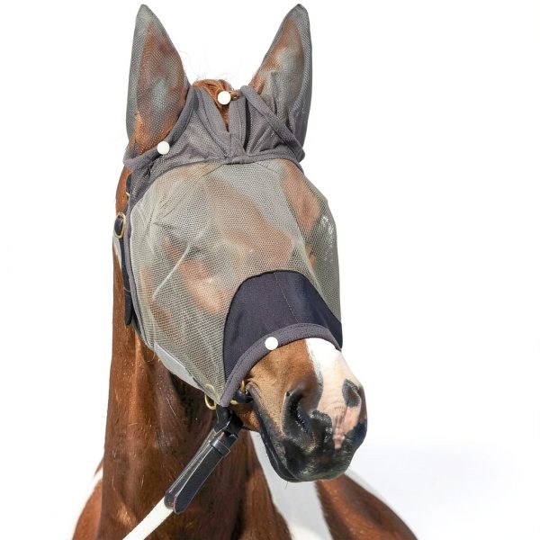 Horse Fly Mask, Super Comfort Fly Masks for Horses, Adjustable UV Protection Breathability Horses Fly Masks with Ears, Pony Mini Equine Fly Mask for Miniature Foal Draft Cob Srabian Full (Gray, L)-5