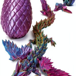 Cessfle 【2025 Updated 3D Printed Dragon Egg, Articulated Crystal 3D Printed Dragons with Wings, Cool Unique Birthday Gifts for Boys Kid Teen Adult, Dinosaur Eggs Fidget Toy-0