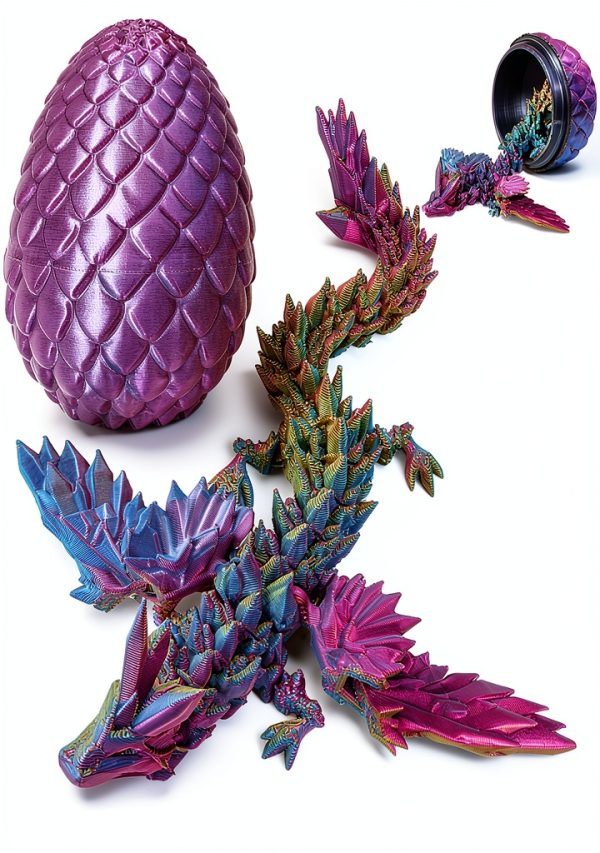 Cessfle 【2025 Updated 3D Printed Dragon Egg, Articulated Crystal 3D Printed Dragons with Wings, Cool Unique Birthday Gifts for Boys Kid Teen Adult, Dinosaur Eggs Fidget Toy-0