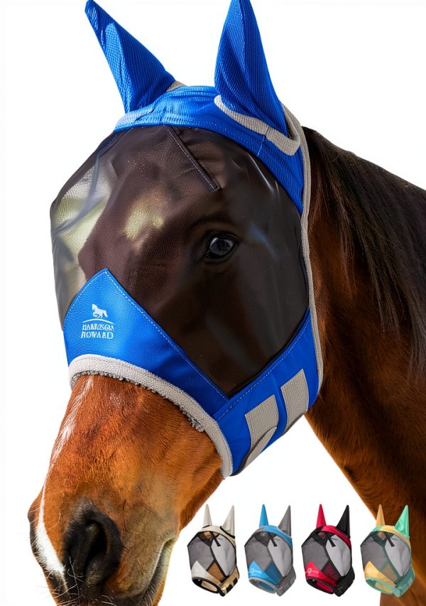Horse Fly Mask Harrison Howard Pro Luminous UV Protection Large Blue-0